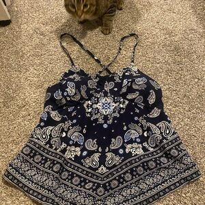 No Boundaries Navy and White Paisley Camisole